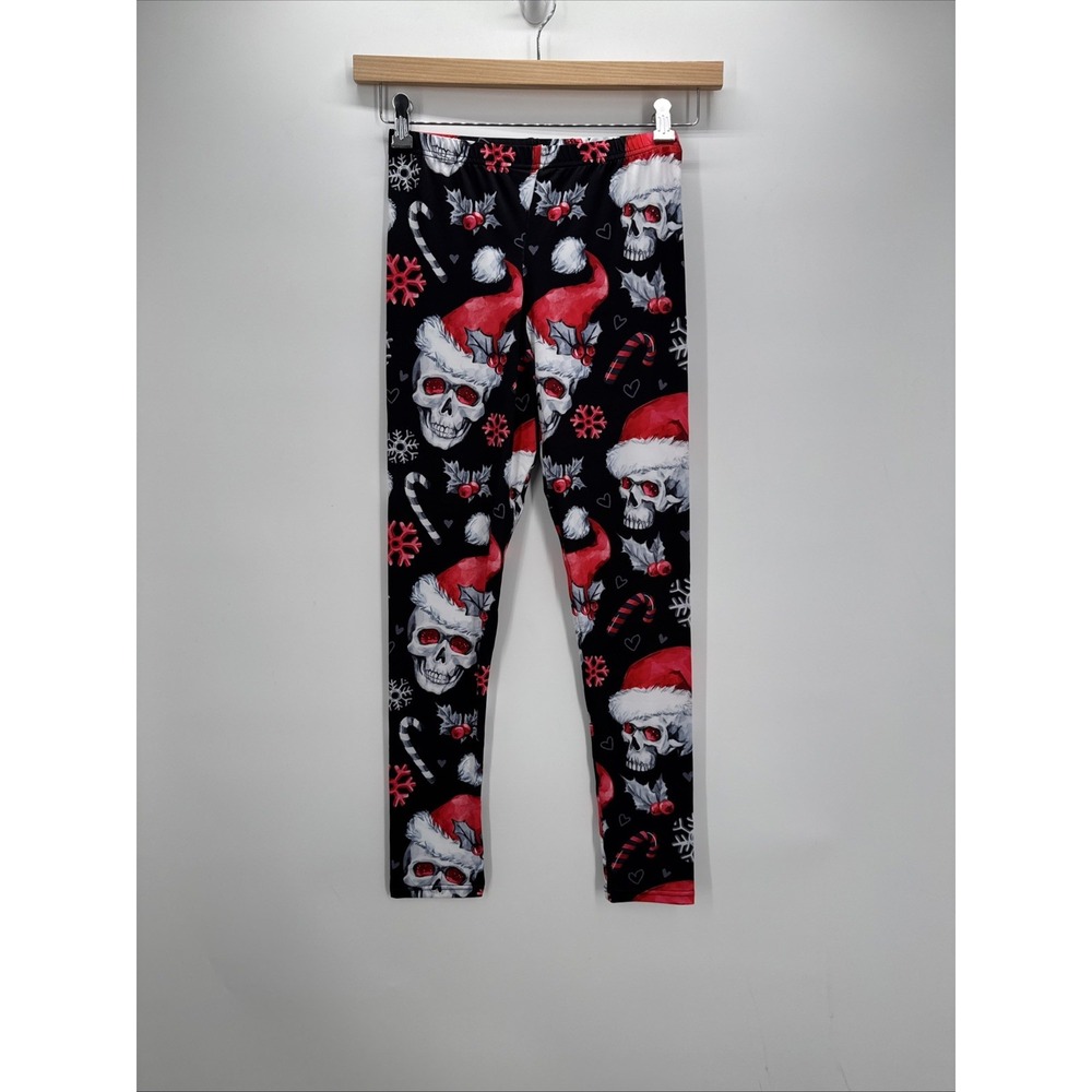 Black White Red Christmas Santa Hat Skull Print Super Soft Joggers w/ Pockets
